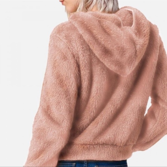 Mauve Hooded Sherpa Jacket with Pockets - Picture 2 of 3